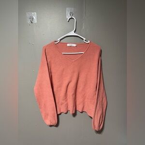 Cozy V-Neck Sweater in Coral